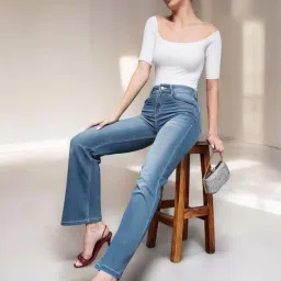Miss Chase Light Blue Clean Look Regular Length Blast Effect Light Weight Denim Jeans image 3