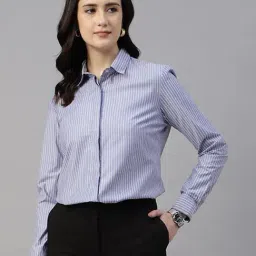English Navy Blue & White Opaque Striped Formal Shirt-image-92
