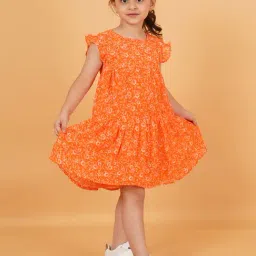 Creative Kid's Girls Orange & White Floral Dress-image-22