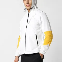 Van Heusen White Cotton Regular Fit Colour Block Hooded Jacket image 3