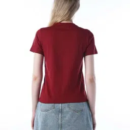 Only Maroon Cotton Regular Fit Printed T-Shirt image 2