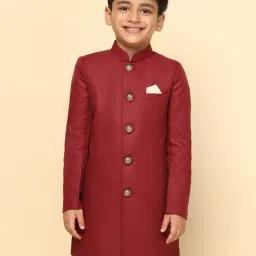 KISAH Boys Maroon Solid Full Sleeves Sherwani-picture-29
