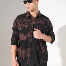 SHOWOFFFF Black Denim Abstract Relaxed Fit Shacket-picture-16