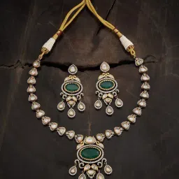 Kushal's Fashion Jewellery Green Golden Set for Women-image-42