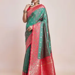 Monjolika Fashion Green Woven Saree With Unstitched Blouse image 3