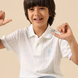 U.S. Polo Assn. Boys White Cotton Textured Polo T-Shirt-picture-30