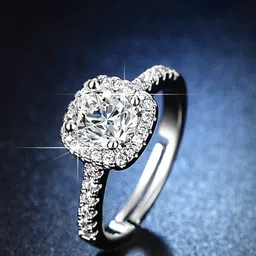 Jewels Galaxy Silver-Plated AD Studded Square Shape Solitaire Adjustable Ring image 2