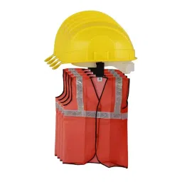Rahul Professionals High Visibility Polyester and Plastic Yellow & Orange Safety Helmet & Reflective Jacket Combo Free Size (Pack of 8)-picture-36