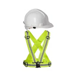 Rahul Professionals High Visibility Polyester and Plastic Hard Type Adjustable White & Green Safety Helmet & Vest Belt Combo Free Size (Pack of 4)-picture-24