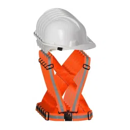 Rahul Professionals High Visibility Polyester and Plastic Hard Type Adjustable White & Orange Safety Helmet & Vest Belt Combo Free Size (Pack of 10)-image-95