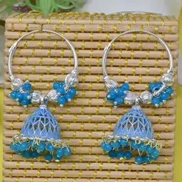 MEIRA JEWELLERY Silver Plated Artificial Beaded Dome Shaped Jhumkas image 2
