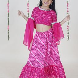 KiddoPanti Girls Bandhani Printed Ready to Wear Lehenga & Blouse With Dupatta-picture-23