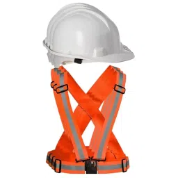 Rahul Professionals High Visibility Polyester and Plastic Hard Type Adjustable White & Orange Safety Helmet & Vest Belt Combo Free Size (Pack of 6)-picture-34