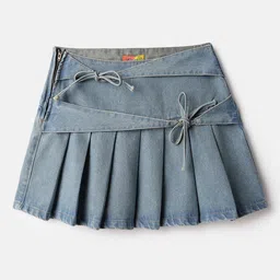 Belliskey Pleated Washed Denim Mini A-Line Skirt image 5