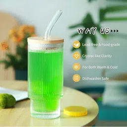 FINSTER Set Of 3 Transparent Glass Coffee Sipper Mug With Straw & Lid - 300 ml image 4