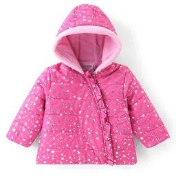 Babyhug Full Sleeves Hoodies Foil Stars Print- Pink-picture-11