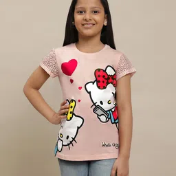 Kidsville Hello Kitty Featuring Half Sleeves Kitty White Printed - Pink-picture-11
