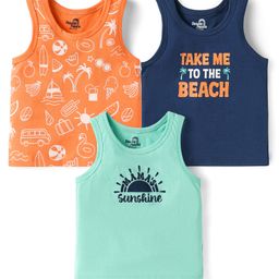 Doodle Poodle 100% Cotton Single Jersey Knit Sleeveless Vests With Beach Theme Print Pack Of 3 - Navy Blue Light Blue & Orange-picture-21
