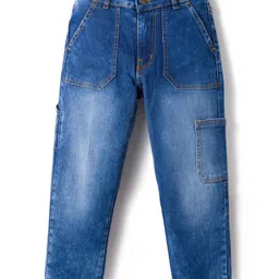 Pine Kids Denim Woven Full Length Washed Jeans with Pockets - Navy Blue-picture-38