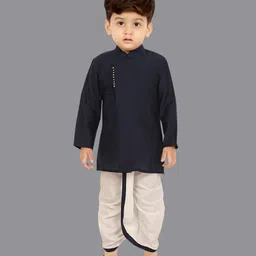 little desi Cotton Silk Woven Full Sleeves Solid Coordinating Dhoti Kurta Set - Navy Blue-picture-37