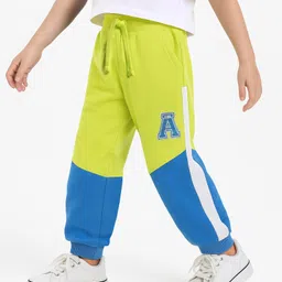 Babyhug Cotton Terry Knit Full Length Lounge Pants with Color Block & Cut & Sew Design - Yellow & Blue-picture-15