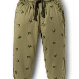 Babyhug Cotton Woven Full Length Trouser Pant With Bird Print - Green-picture-18