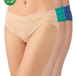 Inner Sense Organic Cotton Knit Pack Of 3 Solid V Band Detailed Plus Size Maternity Panties - Multi Colour-picture-11
