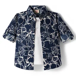 Rikidoos Full Sleeves Abstract Printed Shirt With Attached Tee - Navy Blue & White-picture-12