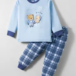 Teddy Interlock Knit Full Sleeves Night Suit With Animal Print - Light Blue-picture-26