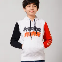 ALAN JONES Cotton Blend Knit Full Sleeves Retro Sport Text Printed Light Winter Hooded Sweatshirt - Light Grey-picture-26