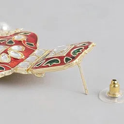 Jazz and Sizzle Gold Plated Stones Studded & Beaded Meenakari Square Drop Earrings image 2