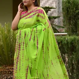 Craft Musium Tie & Dye Pure Cotton Saree With Unstitched Blouse Piece image 2