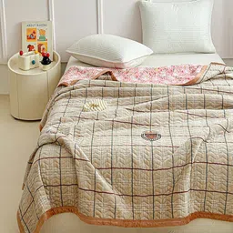 JC HOME Khaki & Pink Geometric Mild Winter 400 GSM Double Bed Blanket image 5