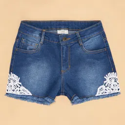 Pantaloons Junior Lace Detailed & Light Washed Shorts - Medium Stone image 4