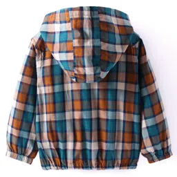 Babyhug Cotton Woven Full Sleeves Checkered Hooded Sweatshirt With Kangaroo Pockets - Orange image 3