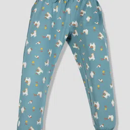 TRESNOVA Cotton Knit Full Sleeves Hello Text Printed Coordinating Antimicrobial Night Suit Set - Teal Blue image 4