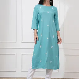Vishudh Floral Embroidered Round Neck Straight Kurta-image-20