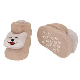 Yellow Bee Cotton Pack Of 2 Cow & Dog Applique Designed Socks - Grey Red & Beige image 4