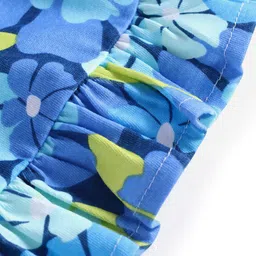 Babyhug Cotton Knit Frill Sleeves Nighty With Frill Detailing And Floral Print - Blue image 4