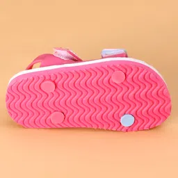 Babyoye Velcro Closure Sandals With Floral Print & Rainbow Applique - Pink & Light Blue image 5