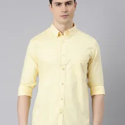 Bushirt Yellow Cotton Regular fit Solid Shirt-image-3