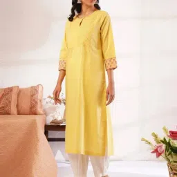 Jaypore Yellow Straight Fit Kurta image 3