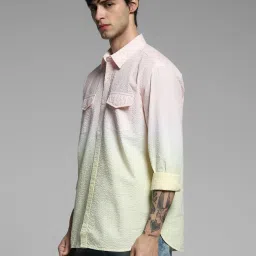 Jack & Jones Pink & Yellow Cotton Regular Fit Ombre Shirt image 3
