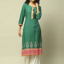 Rangriti Green Straight Fit Printed Kurti image 3