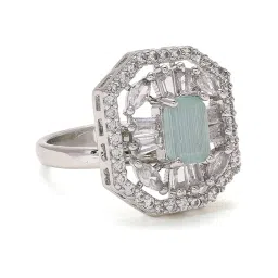 Priyaasi Silver-Plated Splendor with American Diamond Brilliance Mint Majesty Finger Ring image 3