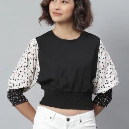 KASSUALLY Black & White Printed Crop Top-picture-49