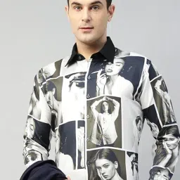 Hancock White Slim Fit Printed Shirt-picture-18