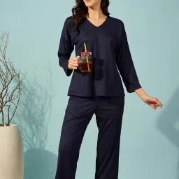 The Kaftan Company Blue Solid Pyjama Sets image 3