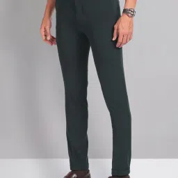 AD by Arvind Green Slim Fit Flat Front Trousers image 3