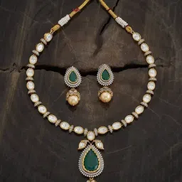 Kushal's Fashion Jewellery Green Golden Set for Women-picture-32